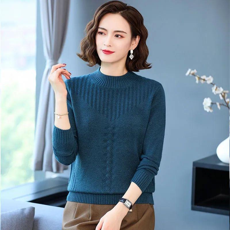 Áo Len Cao Cấp Cho Mẹ, Dành Cho Phụ Nữ, Hàng Mới Về, Cổ Tròn, Dáng Rộng Vừa Vặn, Che Bụng, Thích Hợp Cho Mùa Xuân, Mùa Thu Và Mùa Đông, Áo Len Mặc Trong, Màu Trơn 7