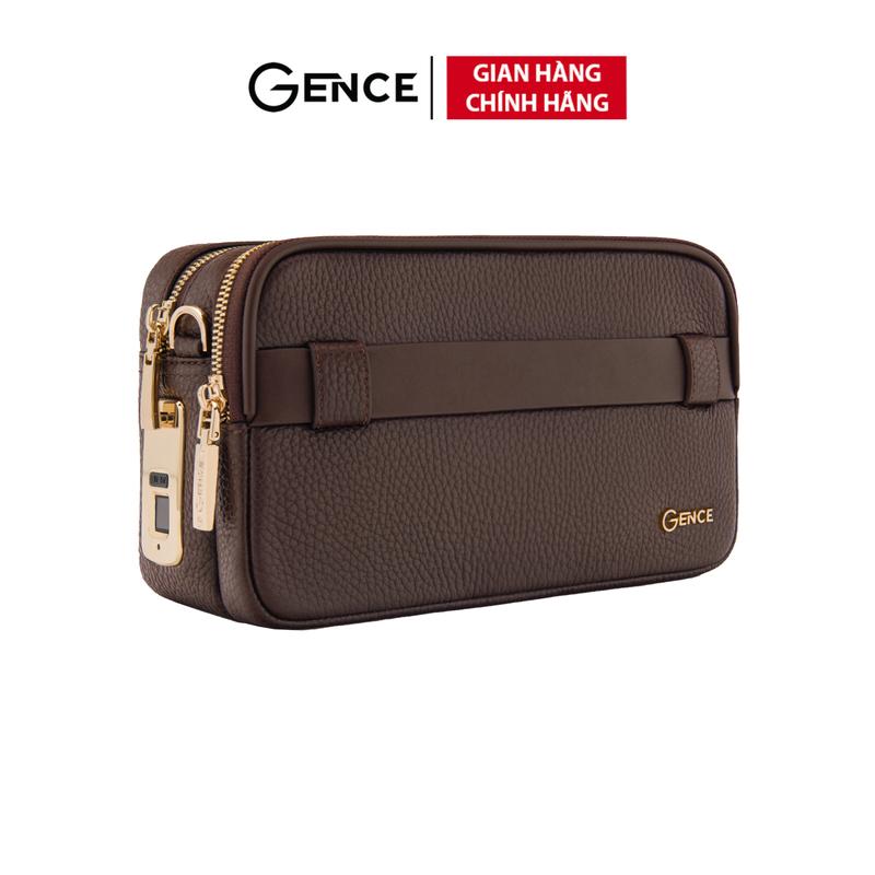 Ví Da Cầm Tay Clutch Nam Chính Hãng GENCE RB09 Da Bò Khóa Vân Tay Khóa Số Cao Cấp Màu Nâu