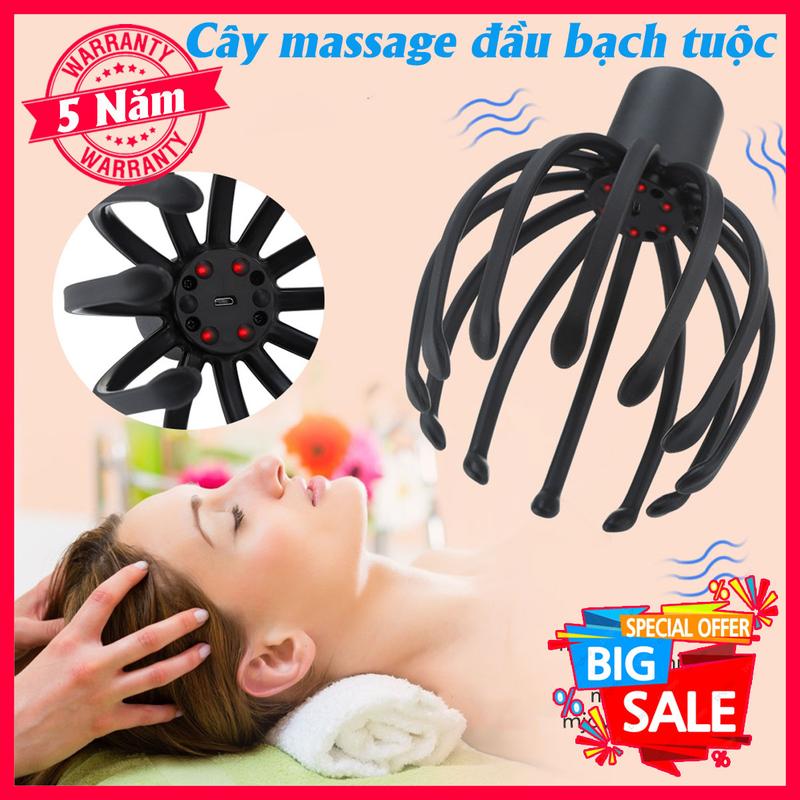 Máy Massage Đầu Bạch Tuộc, Mat Xa Tích Diện Màu Đen, Mát xa đầu dùng pin tích điện mô phỏng bàn tay người massage