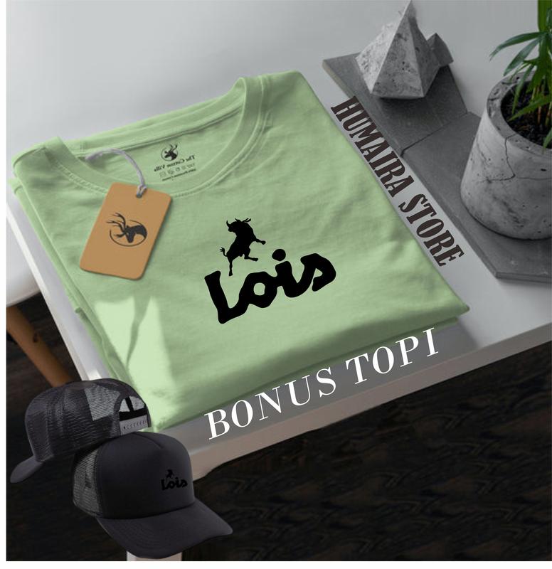 COD!!! Kaos Distro Lengan Pendek Lois Keren Text Hitam Bonus Topi / Kaos Distro Premium Cocok Untuk Pria & Wanita Koas Distro Keren Crew Neck 8