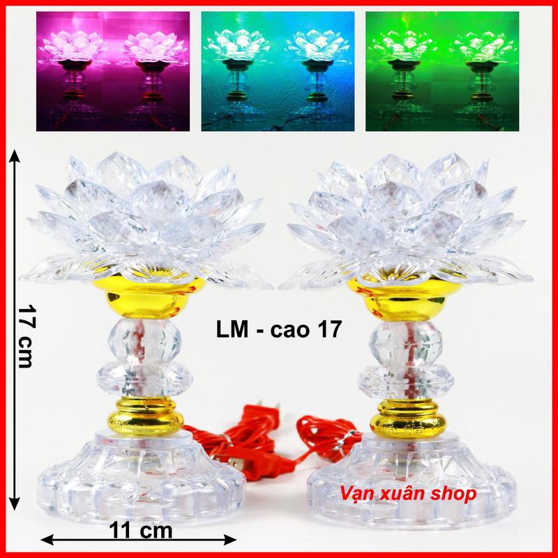 [MỘT CẶP] Đèn thờ cúng hoa sen đổi 7 màu đẹp,  trang trí bàn thờ tổ tiên, ông bà, thờ phật, ông địa, thần tài - ĐÈN THỜ CÚNG cao 17cm