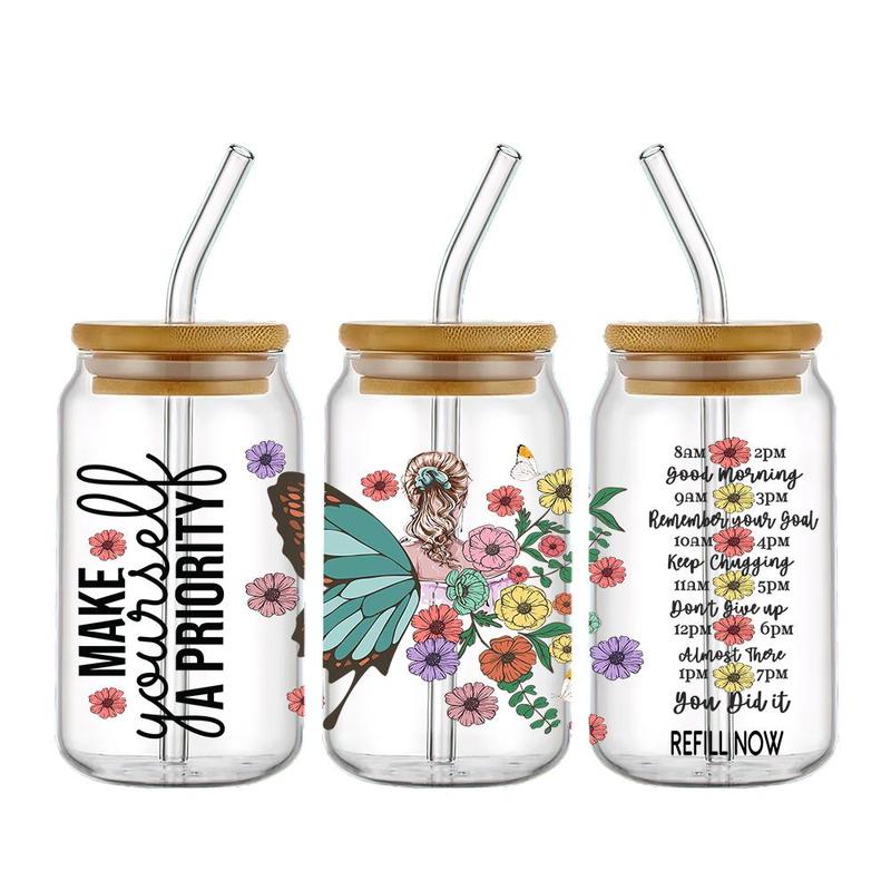 Butterfly Pattern UV DTF Transfer Sticker, 5 Counts/set DIY Sticker for Glass Bottle, Glass Cup Decorative Transfer Decal 2