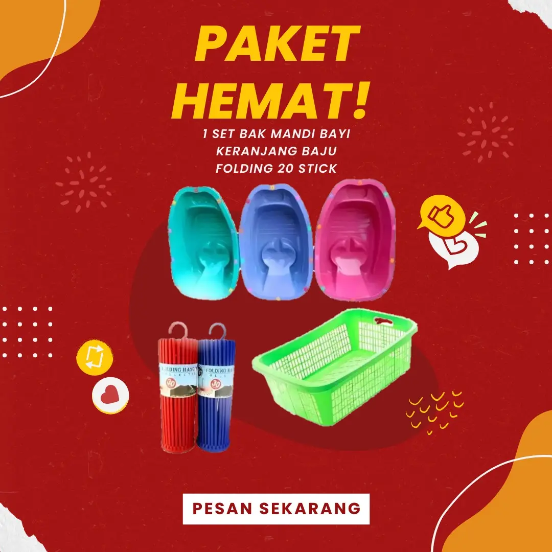 {PAKET HEMAT} Bak Mandi Bayi + Keranjang Baju + Folding 20 Stick