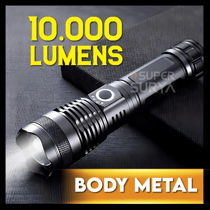 WEWANT Senter P50 LED Super Terang 300 Lumens Lampu Cas Flashlight Zoom Swat Police Rechargeable Baterai 5