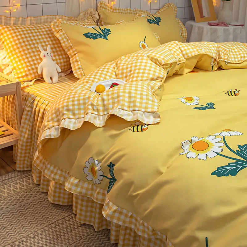 Bộ đồ giường, Phong cách INS, Bộ bốn mảnh, Vải dày và sần, Vỏ chăn, Hình ảnh có cấu hình cao, Thích hợp cho ký túc xá sinh viên, Bộ ba mảnh, Bao gồm ga trải giường và ga trải giường 4