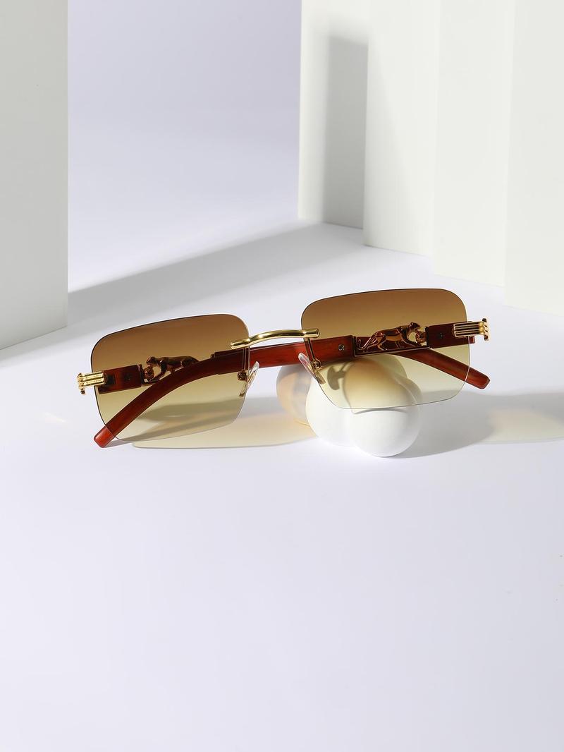 Product Introduction of 1 Pair Simple Ombre Lens Sunglasses For Everyday Use, Summer Square Shaped Fashion Rimless Sunglasses, Travel Accessories 11