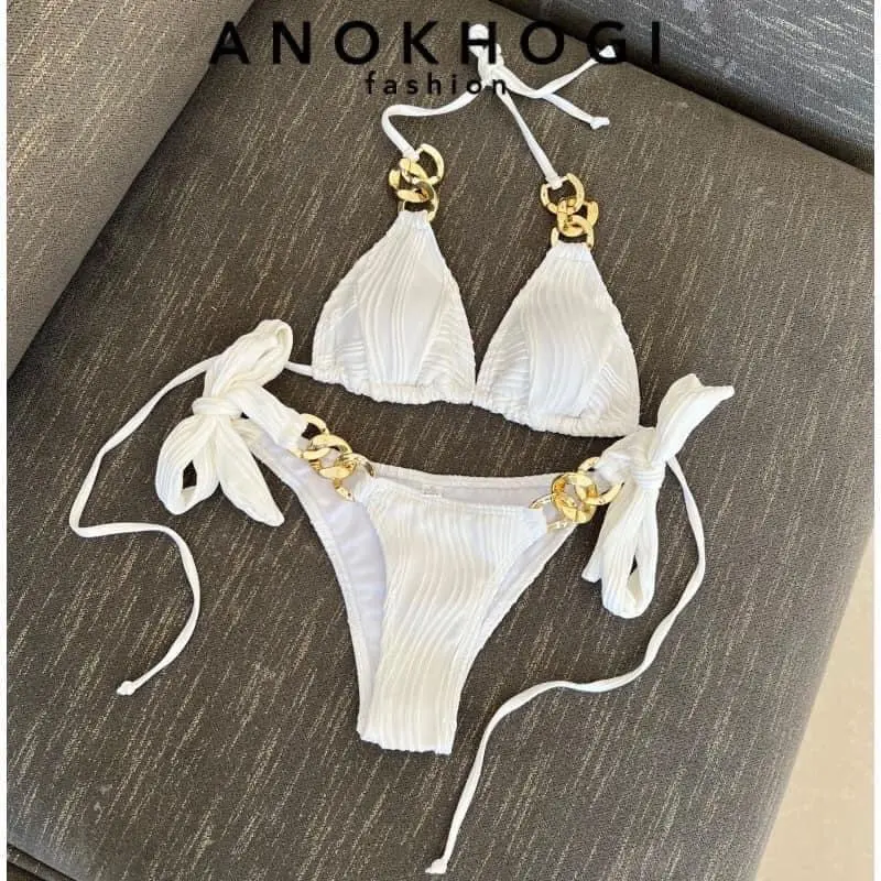 Bikini đi biển 2món áo sẵn mút + quần buộc bản xích buộc điều chỉnh siêu xinh Nữ 6