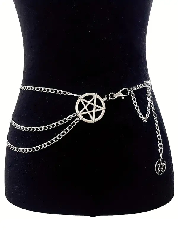 Hollow Out Star Design Chain Belt, Y2k Style Layered Waist Chain, Elegant Clothes Accessories for Women 0