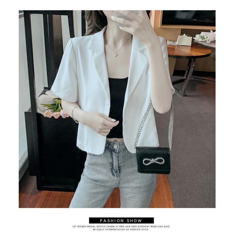 Product Introduction of Áo Khoác Blazer Trắng, Thời Trang, Ngoại Cỡ, Cho Nữ, Cổ Áo Phù Hợp, ngắn Tay, Áo Khoác Ngắn Nữ, Dáng Rộng Và Mỏng, Hàng Mới Về, Thích Hợp Cho Nữ Công Sở Chuyên Nghiệp, Bộ Đồ Màu Đen, Bộ Đồ Blazer Top Women Jacket 10