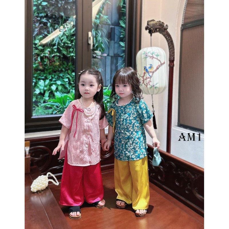 (8-18kg) Bộ quần áo bé gái hoa nhí TB455 Đồ bộ quần áo trẻ em bà ba cộc tay AM1 áo dài tết áo dài yếm  cho bé gái áo bà ba  cho bé gái