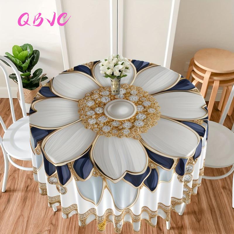 Product Introduction of Khăn trải bàn tròn, in hoa tươi, vải chống thấm nước, đồ Trang Trí nhà cửa 5