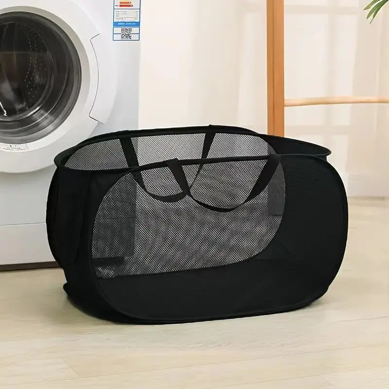 Mesh Laundry Basket with Handle, 1 Count Foldable Large Capacity Clothes Storage Basket, Multifunctional Storage Organizer for Home Laundry Room