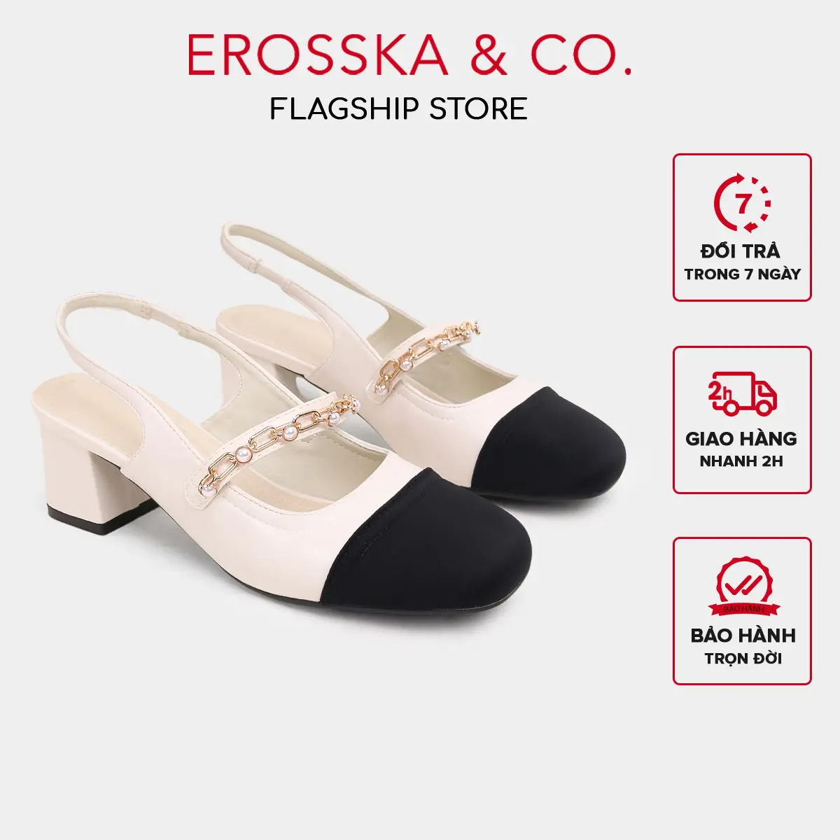 EROSSKA - Giày cao gót nữ phối xích mũi vuông thời trang cao 6cm - EL031