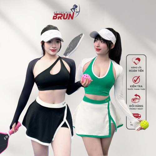 [TÁCH SET] Áo Lẻ + Chân Váy Lẻ - Áo Bra, Croptop Sẵn Đệm Dày Dặn Và Chân Váy 2 Lớp Dáng Chữ A- Chất Thun Lạnh Cao Cấp: Mềm Mát Mịn. Tập PickleBall, Tennis, Gym, Running... BRUN