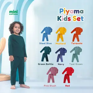 MINI COTTONS Setelan Piyama Set Baju Tidur Anak Kaos Polos Celana Motif Fashion