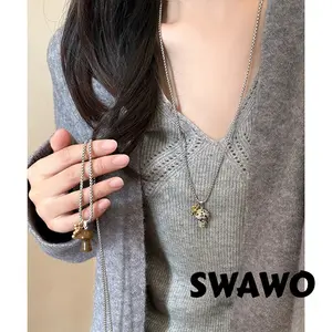 [Swawo] Kalung Panjang Liontin Jamur Batu Tiger Eye Wanita Fashion Mewah Unik A757