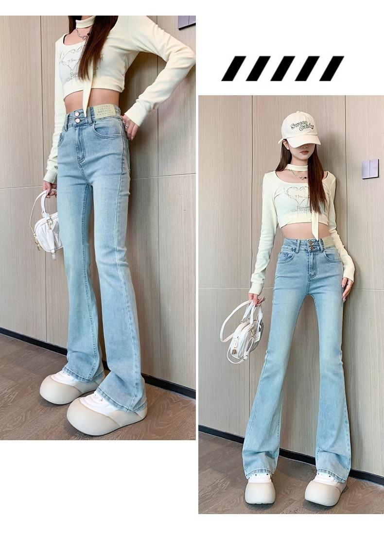 Product Introduction of Light-Colored Stretch Skinny Jeans for Women 2025 Spring Trend Niche New Style Small High Waist Slim Bell-Bottom Pants 5