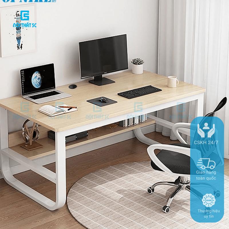 Bàn học, Bàn làm việc kệ lửng Nội Thất 5C BH 093 chân sắt 2x4cm chắc chắn, mặt bàn dày 15mm bo góc an toàn