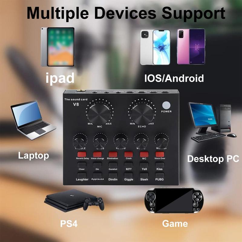 Podcast Equipment Bundle, Soundcard Recording Studio Package with Voice Changer, Live Sound Card, Audio Interface for Laptop Computer Vlog Living Broadcast Live Streaming 4