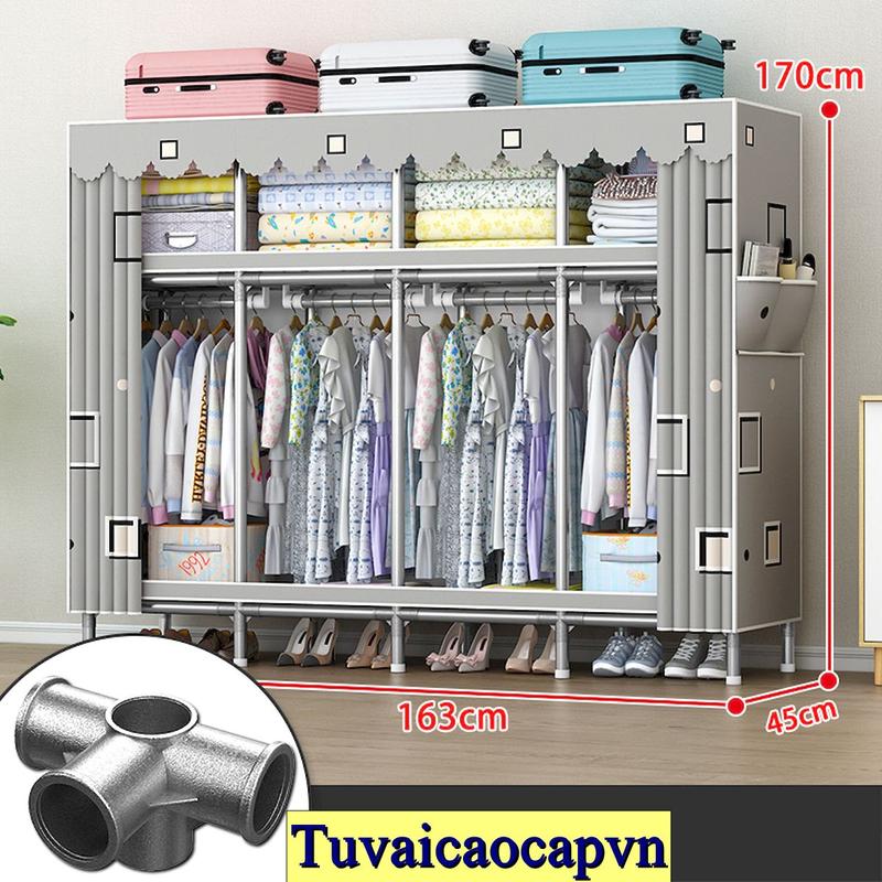  Tủ Đựng Quần Áo Tủ Vải Khung Thép Titan 2,3,4 buồng Treo quần áo gấp gọn kích thước lớn 2m1 khung thép Bền chắc 