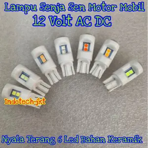 SEPASANG (2Biji) Lampu Senja T10 12 Volt Nyala Diam 6 Led Mika Putih