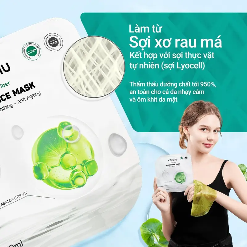 Hộp Mặt Nạ Sợi Xơ Rau Má Centella Fiber KEYSHU 10 Miếng 30ML Dưỡng Ẩm, Làm Mềm Da, Hỗ Trợ Ngăn Ngừa Lão Hóa 4