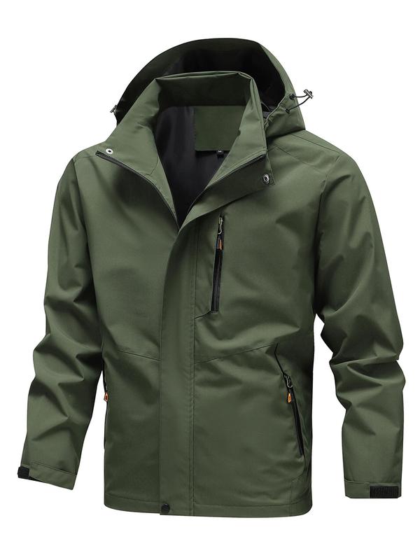 Men's Solid Zip Up Detachable Hooded Jacket, Regular Fit Casual Long Sleeve Outerwear for Fall & Winter, Men's Clothes for Daily Wear 2