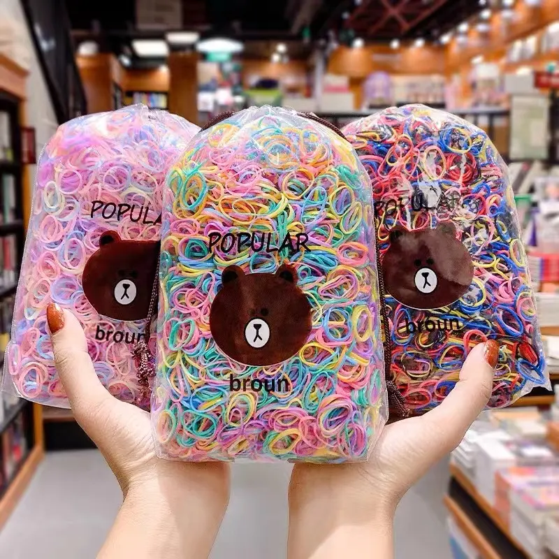 2000 pcs Sanrio Rubber Hands Hair Tie Baby Kids Hair Band Hair Tie Black Colorful Disposable Rubber Band Ponytail Tie Women Hair Accessories