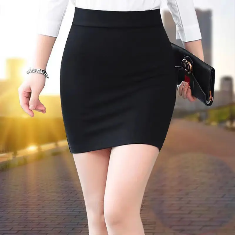 Chân Váy Co Giãn 2024 Chân Váy Bodycon Màu Đen Co Giãn Cao Quần Áo Công Sở Ol Mùa Hè Cho Nữ Chân Váy Dáng Ôm Chân Váy Bó Sát