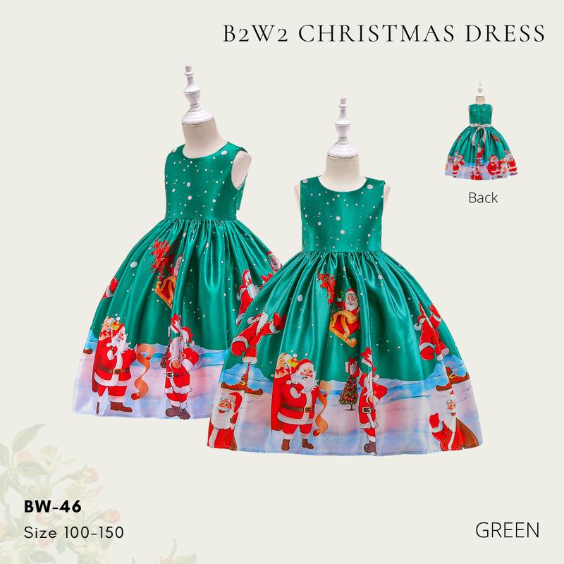 [BrandedBaby] Baju Dress Natal Anak Perempuan Satin Printing Lengan Kutung Kids Fashion 2