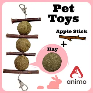 Mainan Gigitan Kelinci Hamster Marmut Gantung - Banana Hay Ball & Apple Stick Rabbit Guinea Pig Chew Toy Toys Alfafa Pisang Batang Kayu Stik Apel Orchard Naturan Bola Hanging Grass Treat Food Suguhan Snack Snacks Makanan Pakan Cemilan bukan Timoty Rotan