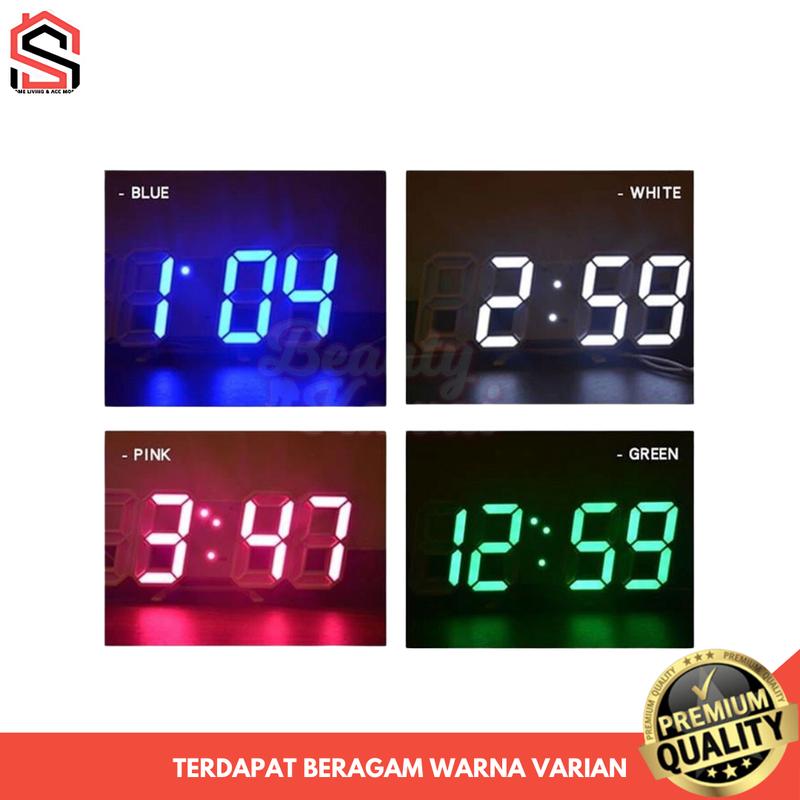 Jam Dinding Digital Aesthetic LED Jam Meja Tempel 3D Menyala Estetik Alarm Tanggal Suhu USB 3