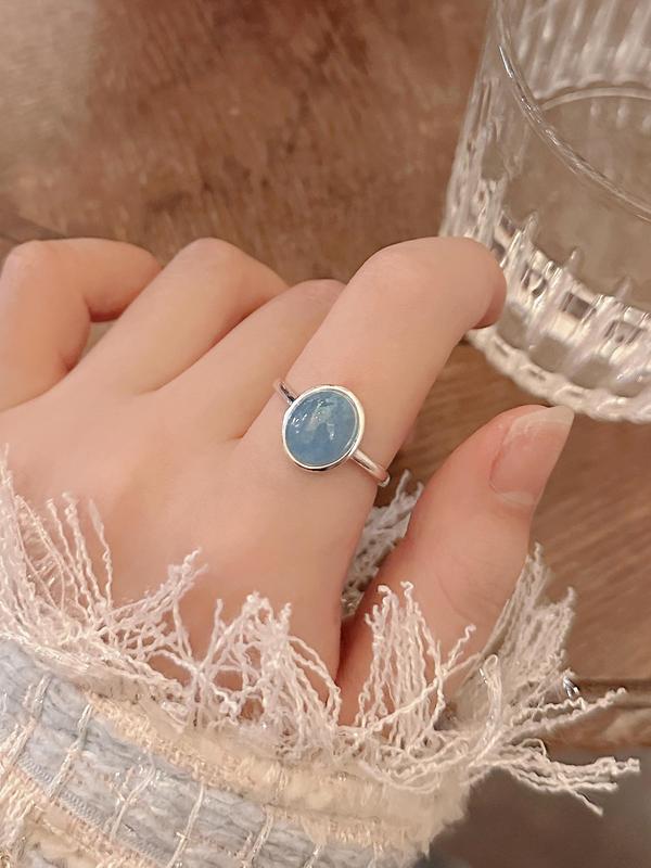 925 Sterling Silver Oval Shaped Natural Stone Decorated Ring, Adjustable Accessories for Women & Girls, Casual Jewelry for Party, Daily, Birthday Gift 3
