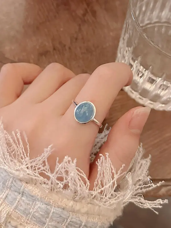 925 Sterling Silver Oval Shaped Natural Stone Decorated Ring, Adjustable Accessories for Women & Girls, Casual Jewelry for Party, Daily, Birthday Gift 3
