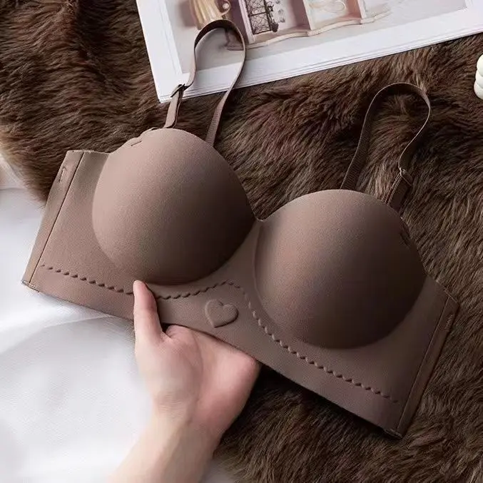 Outer Expansion Underwear Women's Small Chest Gathered Bra Seamless Half Cup Tube Top Strapless Nonslip Bras