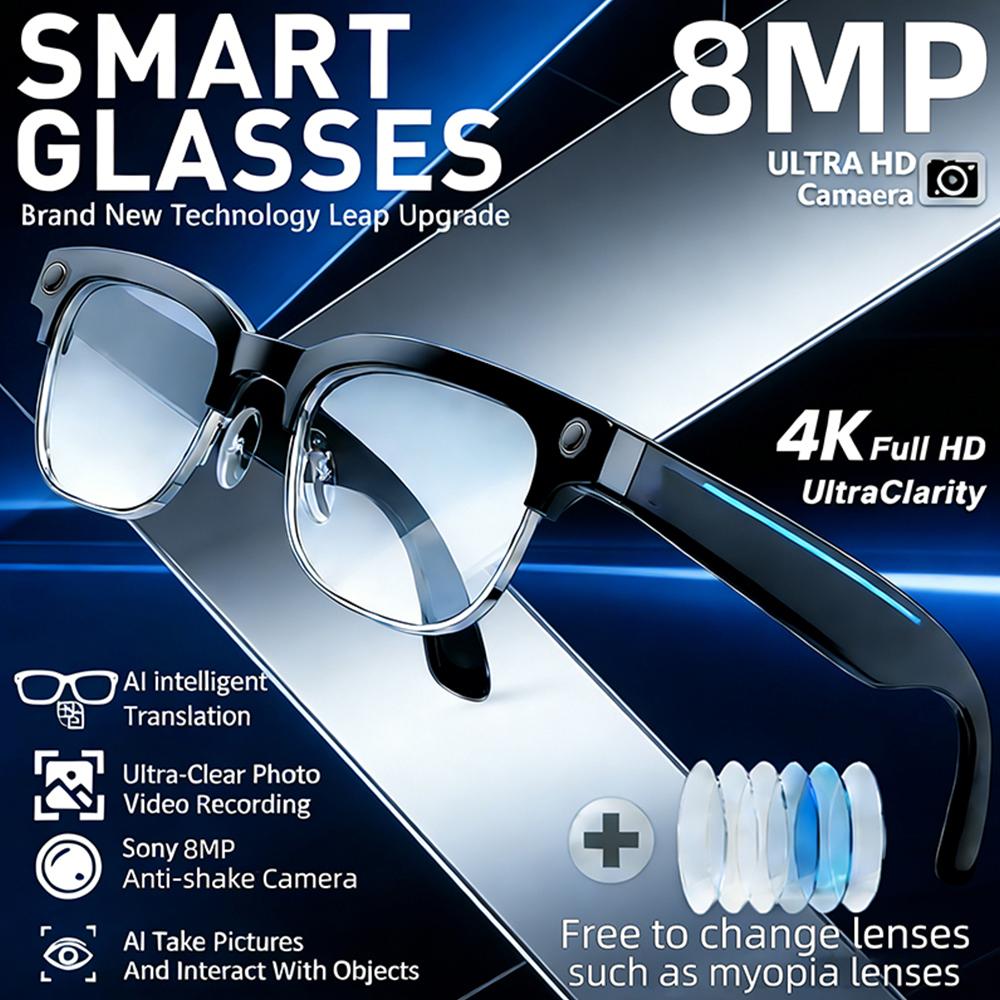 2026 New 8MP Ultra-Wide HD 4K Camera Smart Glasses Video Record 4GB AI Photo Recognition BT Call Translation Voice Smart Glasses - Image 2