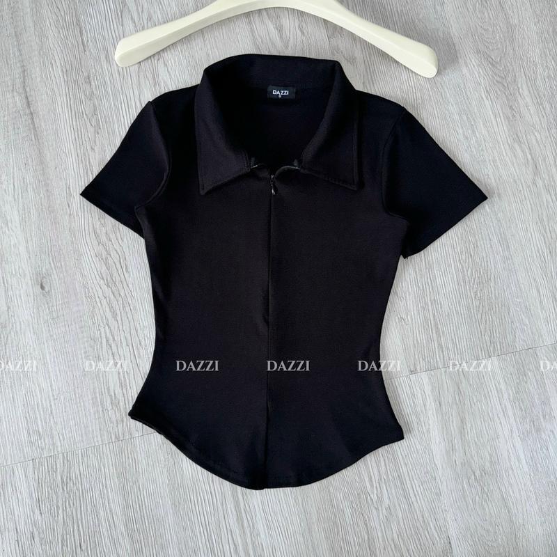 [MÀU MỚI] Áo thun nữ cổ bẻ phối dây kéo ôm dáng vải cotton mịn DAZZI Polo Women