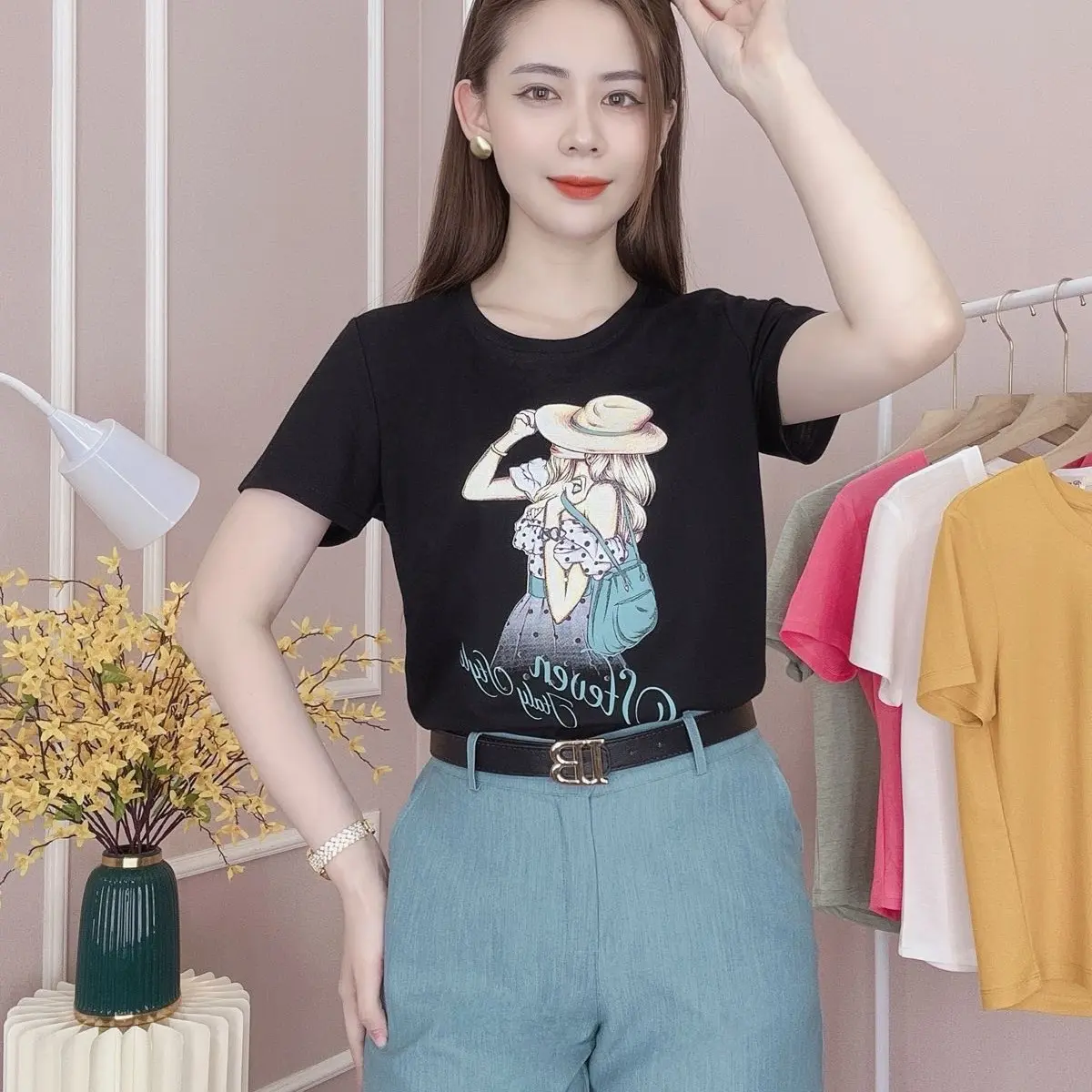 Bộ hè cao cấp quần vải jen lụa áo chất cóttong đũi Nữ Voi Nhung