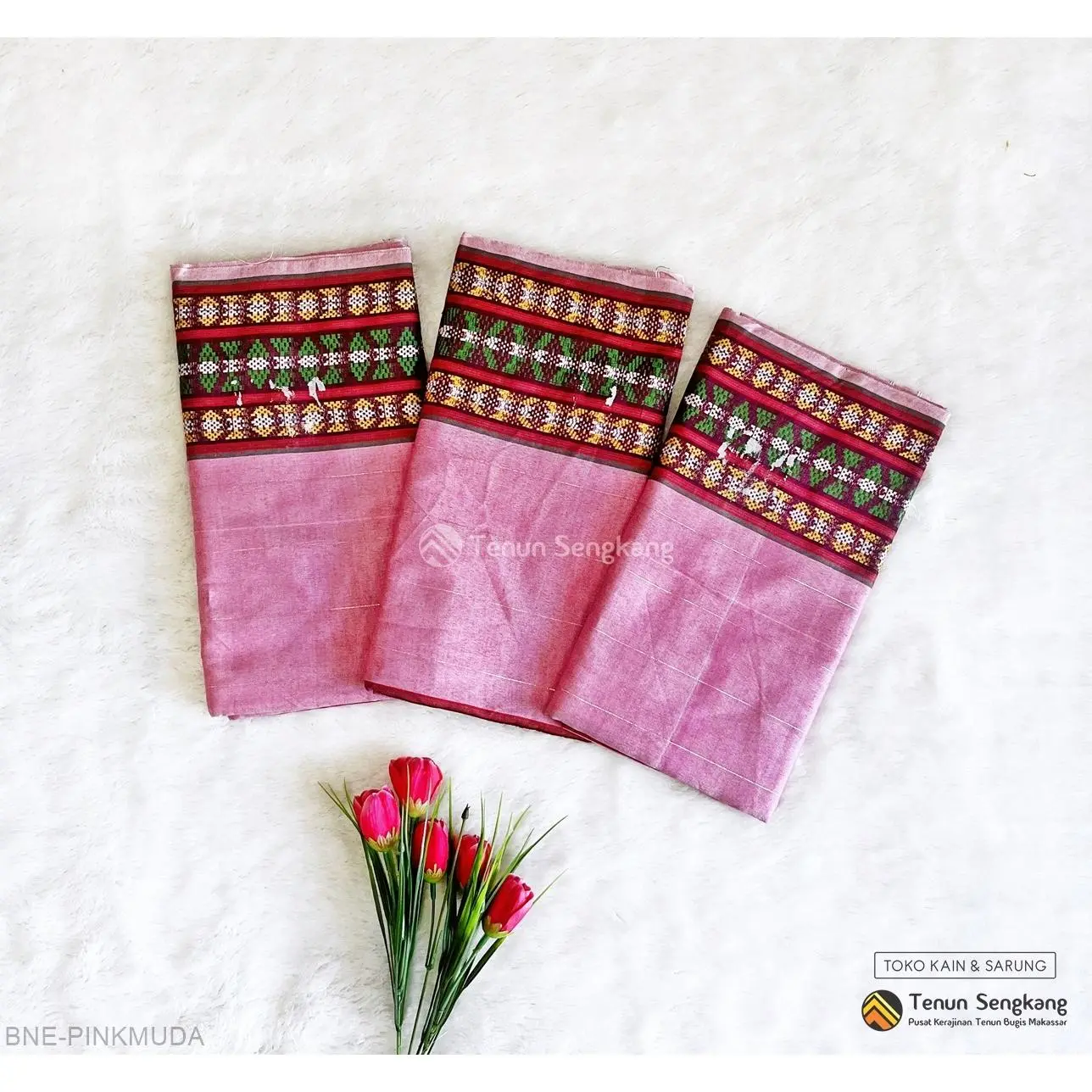 Sarung Bugis Bone Pink Muda - Tenun Sengkang BNE-PINKMUDA (Harga Per Pcs)