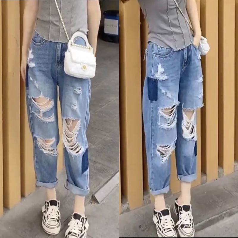Quần Baggy Jean Nữ BigSize Lưng Siêu Cao Rách Bụi, Loang Màu Thời trang Moli Jean 002 003 Denim Pants Women Có Túi