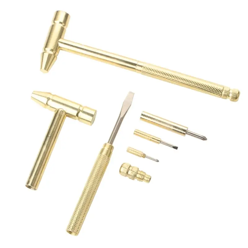 6 In 1 Copper Hammer Small Round Hammer Multifunctional Mini Hammer Screwdriver with Bottle Opener Golden Durable