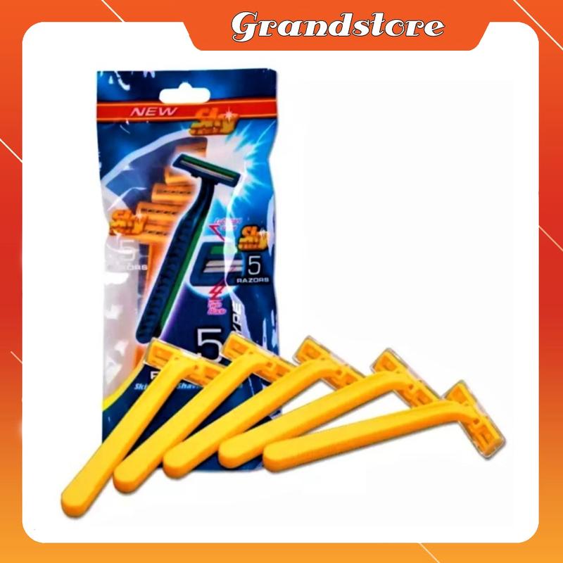 Set 5 dao cạo râu Liyu 2 lưỡi kép an toàn cán nhựa vàng rẻ tiện lợi cây cạo râu dâu thép cạo lông ria mép đa năng razors