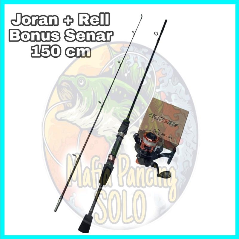 Satu set Joran Pancing kolam spinning fiber kaku drag 8kg uk 150 cm dan reel 1