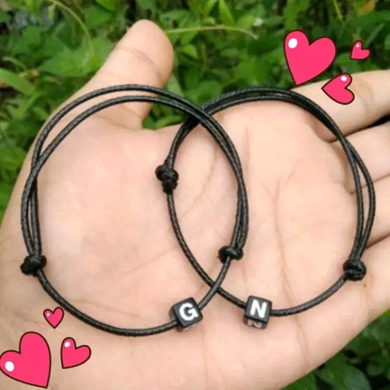 GELANG INISIAL HURUF SINGLE SLIDE TANPA KEMASAN DADU TALI KOREA 1,5 MM (BEPINK JURAGAN) Manik Bracelets
