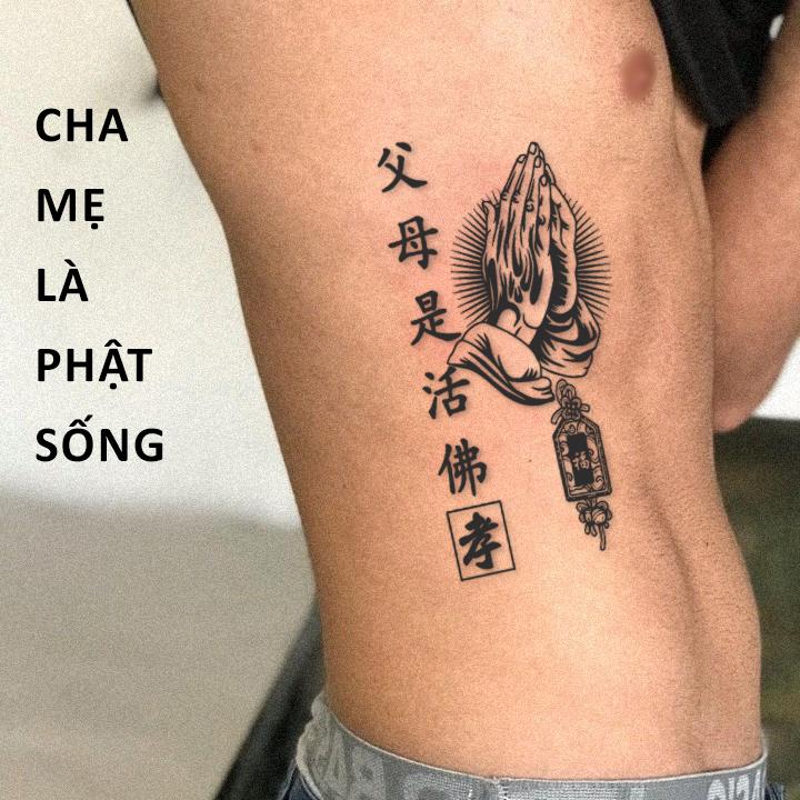 Combo 2 Hình Xăm Tạm Thời 15 Ngày FUNTATTOO Cha Mẹ Là Phật Sống Chống Nước Chống Cọ Xát
