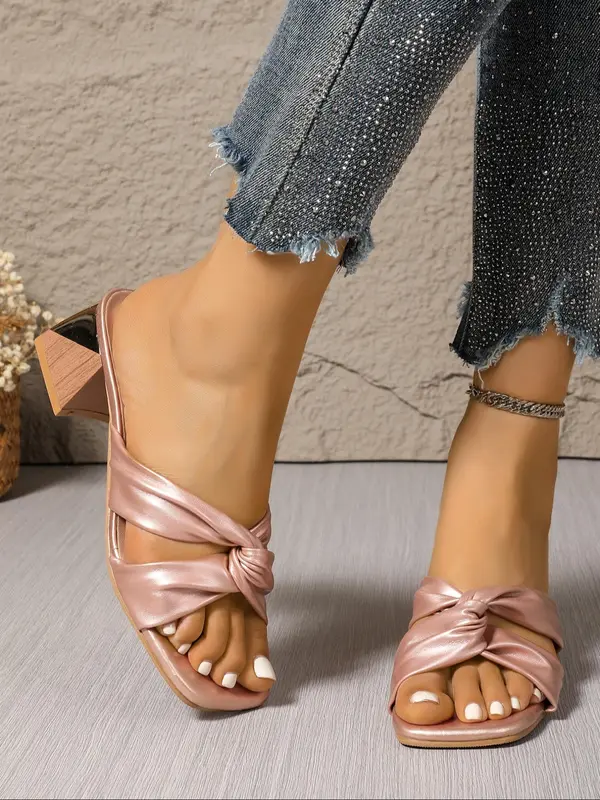 Women's Fashionable Plain Color Cross Strap Thick Heel Slides, Casual Versatile Platform Slippers for Beach, Fashionable Shoes for Daily Wear, Girl 6