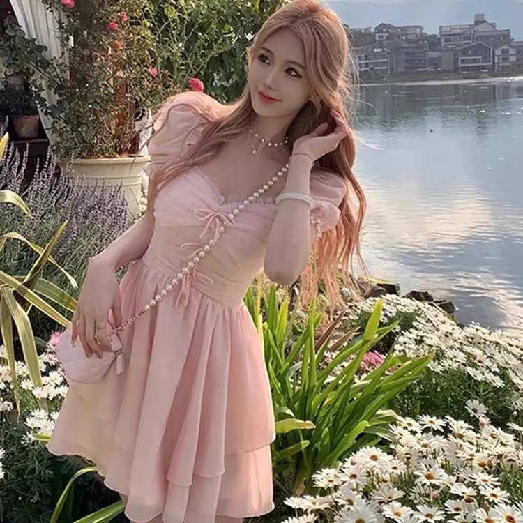French First Love Puff Sleeve Chiffon Dress Fairy Lady Super Fairy Air Mori  Style Summer Princess Seaside Holiday Beach Dress - TikTok Shop Philippines