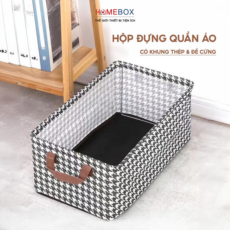 COMBO 3 Hộp vải đựng quần áo không ngăn có đế kèm khung thép Giỏ đựng quần áo giúp sắp xếp tủ đồ gọn gàng ngăn nắp hộp dung