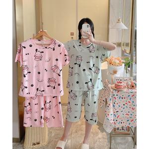 Womens Pajamas Short Sleeve Cropped Pants Homewear One Size Floral Print