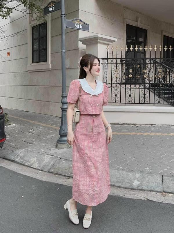 SET VÁY TIỂU THƯ ĐŨI CARO TAY BỒNG DÁNG DÀI 2